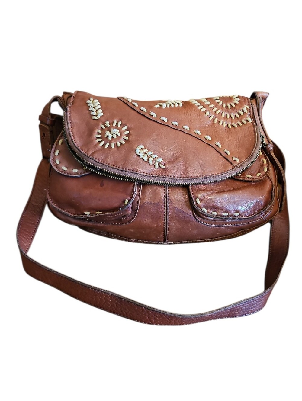 Handcrafted Brown Leather Crossbody Bag with Decorative Stitching Lucky Brand